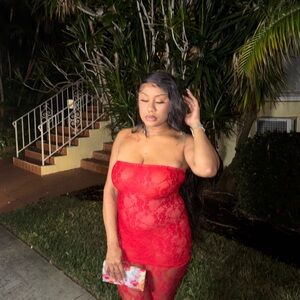 Red Lace Strapless Dress